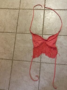 L Space LSpace L*Space Fringe Coral Pink Bikini Top Medium Made in USA